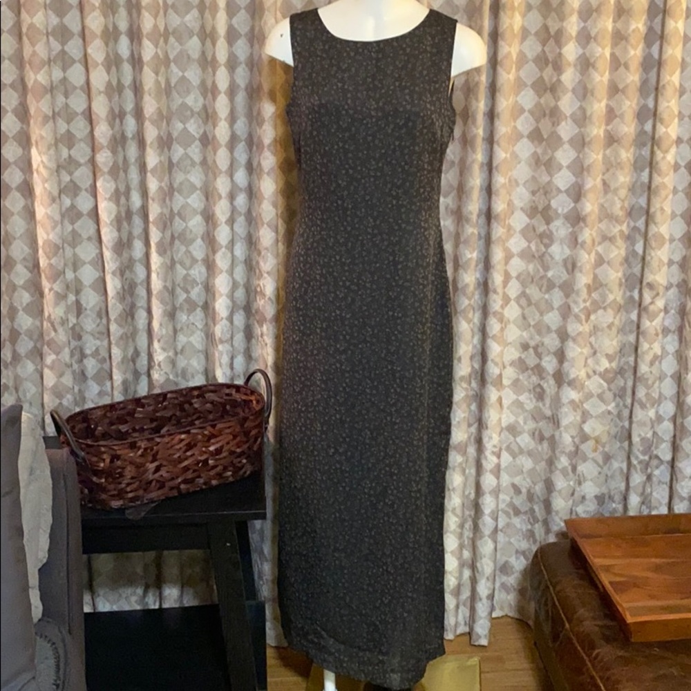 Casual Corner, beaded dress, brown, sleeveless,
